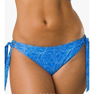 prAna‎ NEW Large Blue Floret Atalia Side Tie Bikini Bottom Mid RIse Swimwear